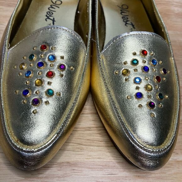9 West Nine West Gold Metallic Vintage Loafers Rhinestone Pointed Toe Women’s 6 - Picture 10 of 12